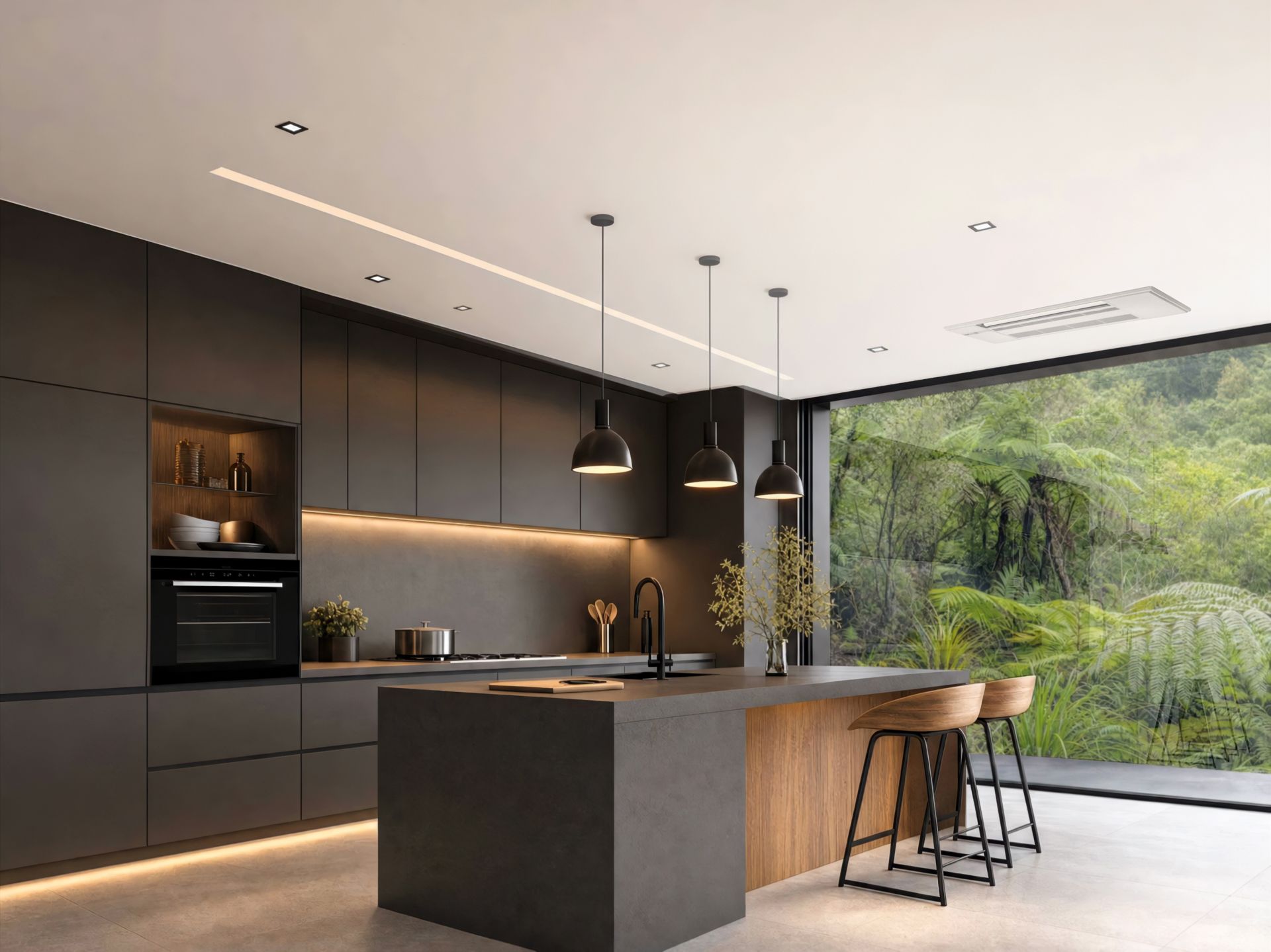 Mitsubishi Electric Airetile cassette heat pump in modern kitchen.