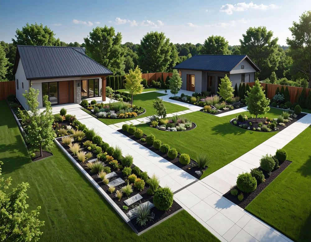An aerial view of a house with a beautiful landscape design in Meridian, ID