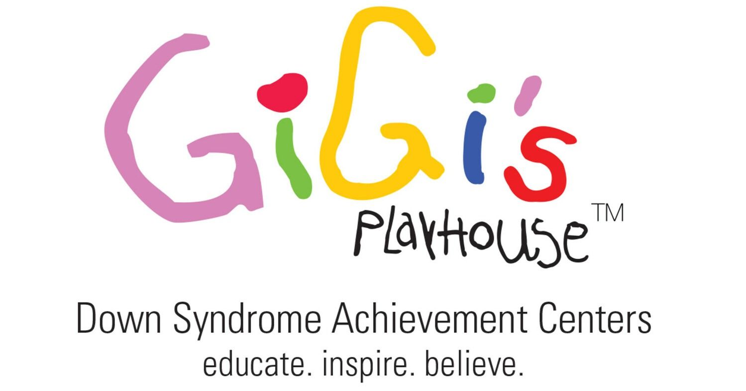 GiGi’s Playhouse logo with colorful letters and tagline: “Down Syndrome Achievement Centers, educate. inspire. believe.”