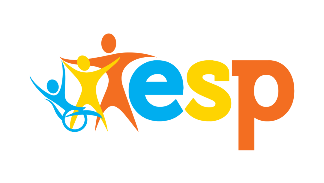 Colorful “esp” logo with stylized human figures in blue, yellow, orange, and red