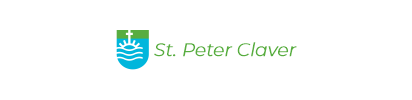 St. Peter Claver logo with green text and a blue shield emblem