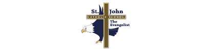 St. John the Evangelist school logo with a blue-and-gold shield and cross emblem