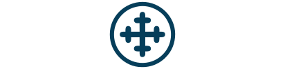 Dark blue circular icon with a central cross and four small cross-shaped dots around it.