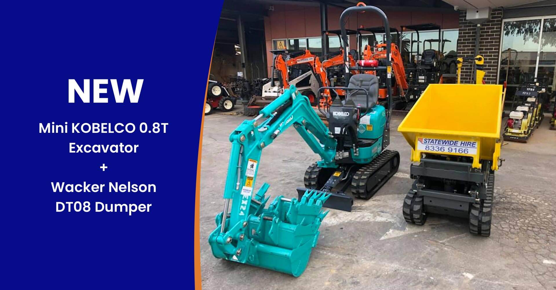 Mini-Kobelco-0.8-Tonne-Excavator-And-Wacker-Nelson-DT08-Dumper-Hire