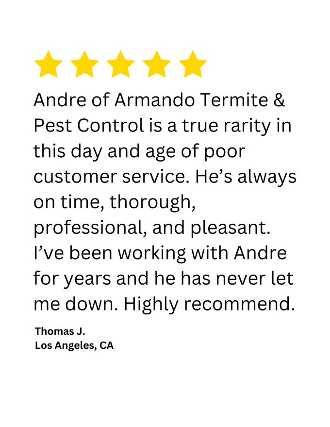 A client testimonial for Armando's Termite & Pest Control in Los Angeles, CA