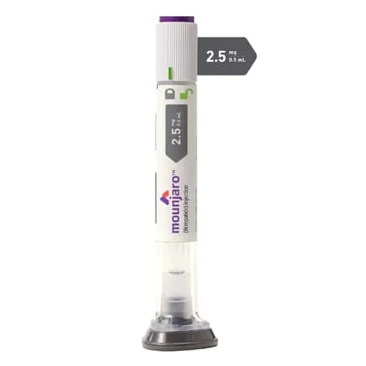 A purple and white pen with the word mounjaro on it