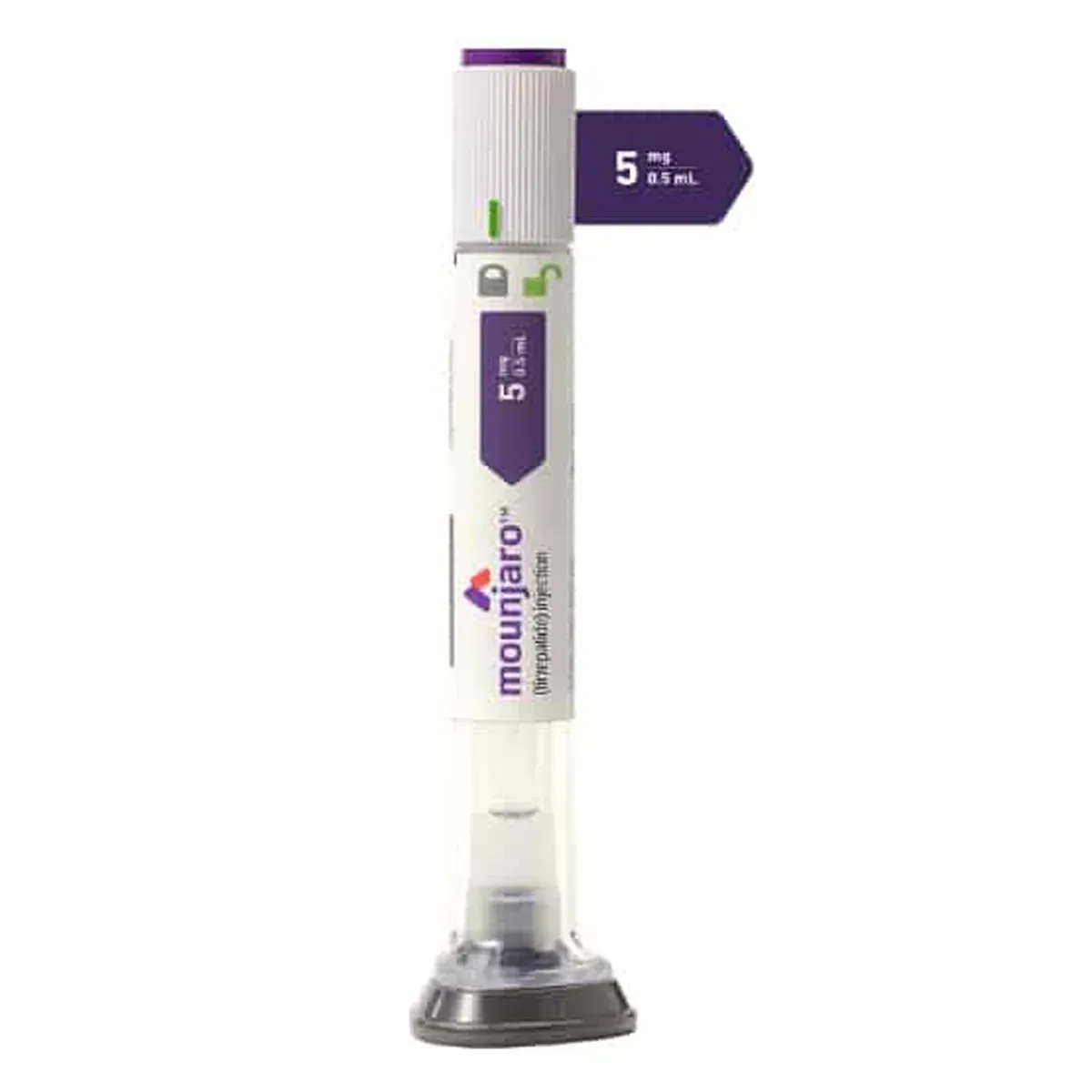 A purple and white bottle of mounjaro insulin