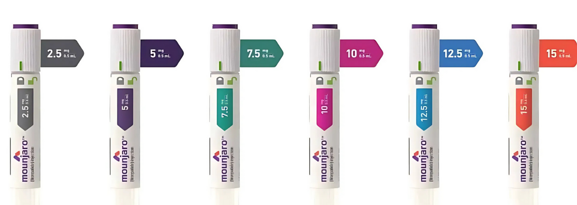 Picture of Mounjaro pens of different doses. Picture of Mounjaro pens of different doses.