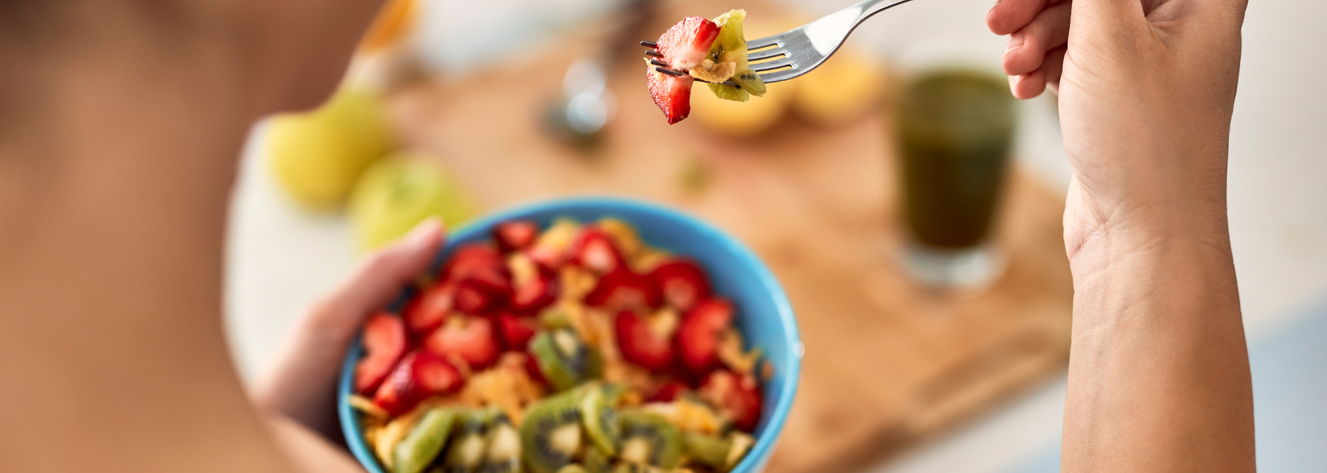 Picture of a person eating a healthy, balanced dish. Picture of a person eating a healthy, balanced dish.