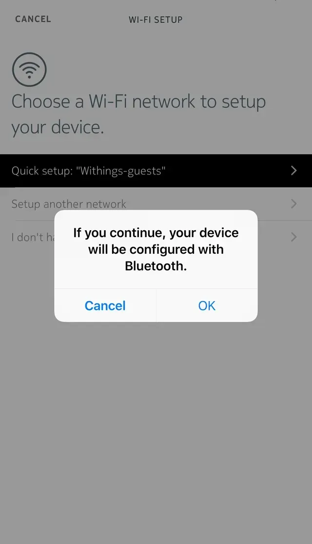A screenshot of a phone screen that says if you can 't run your device will be configured with bluetooth.