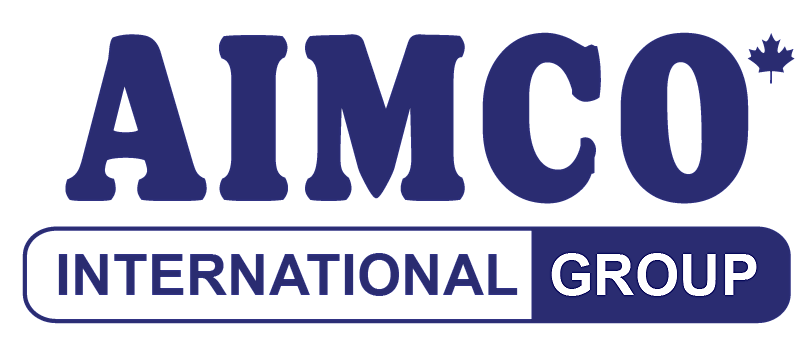 Le logo du groupe international aimco est bleu et blanc sur fond blanc.