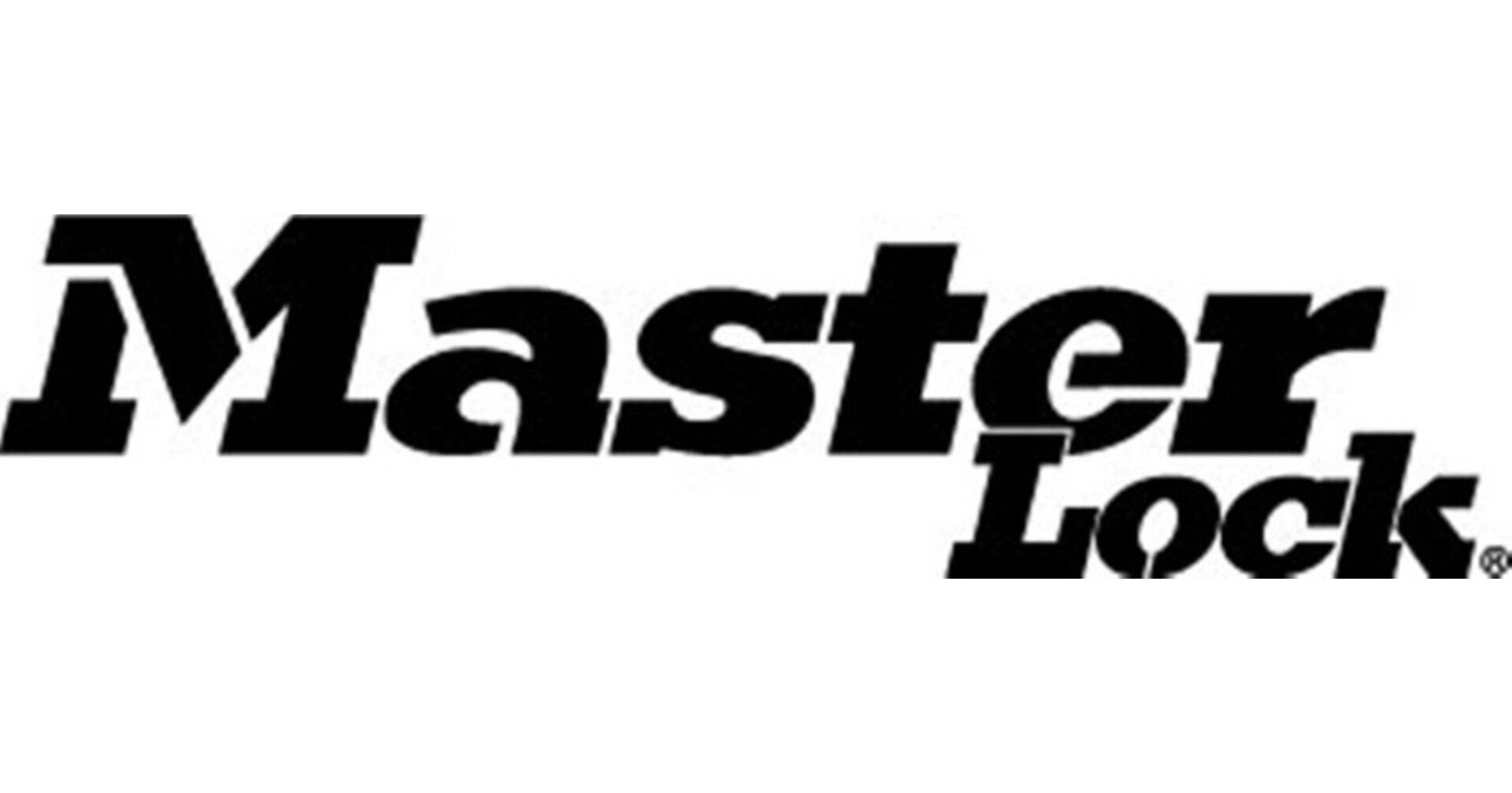 Un logo noir et blanc pour master lock sur fond blanc.