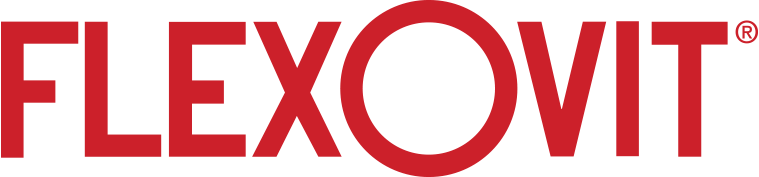 Le logo de flexovit est rouge sur fond blanc.