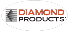 Un logo de produits diamantés avec un diamant au milieu sur fond blanc.