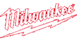 Un logo Milwaukee rouge sur fond blanc.