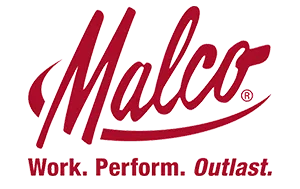 Un logo Malco rouge sur lequel est écrit : « Work Perform Outlast »