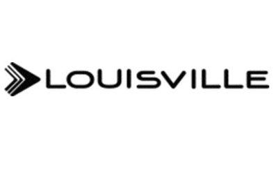 Un logo noir et blanc pour Louisville sur fond blanc.