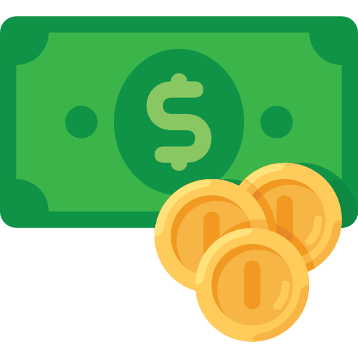 Un billet d'un dollar vert avec un signe dollar et trois pièces d'or.