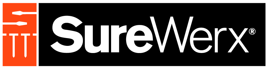 Un logo pour surewerx est affiché sur un fond noir.