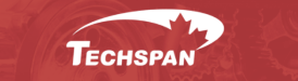 Un logo pour techspan avec une feuille d'érable sur fond rouge