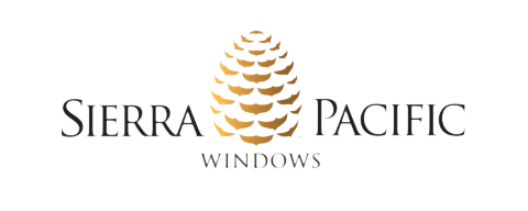 The logo for sierra pacific windows has a pine cone on it.