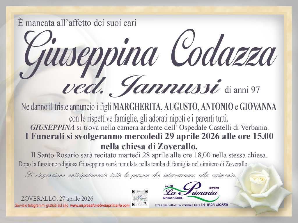 Annuncio funebre per Giuseppe Vietti, nato nel 1932