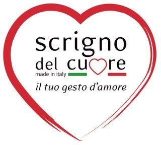 Logo with a red heart outline, Italian text