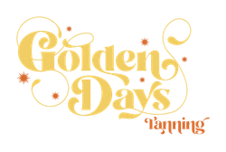 A logo for golden days tanning with a white background