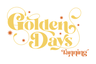 A logo for golden days tanning with a white background