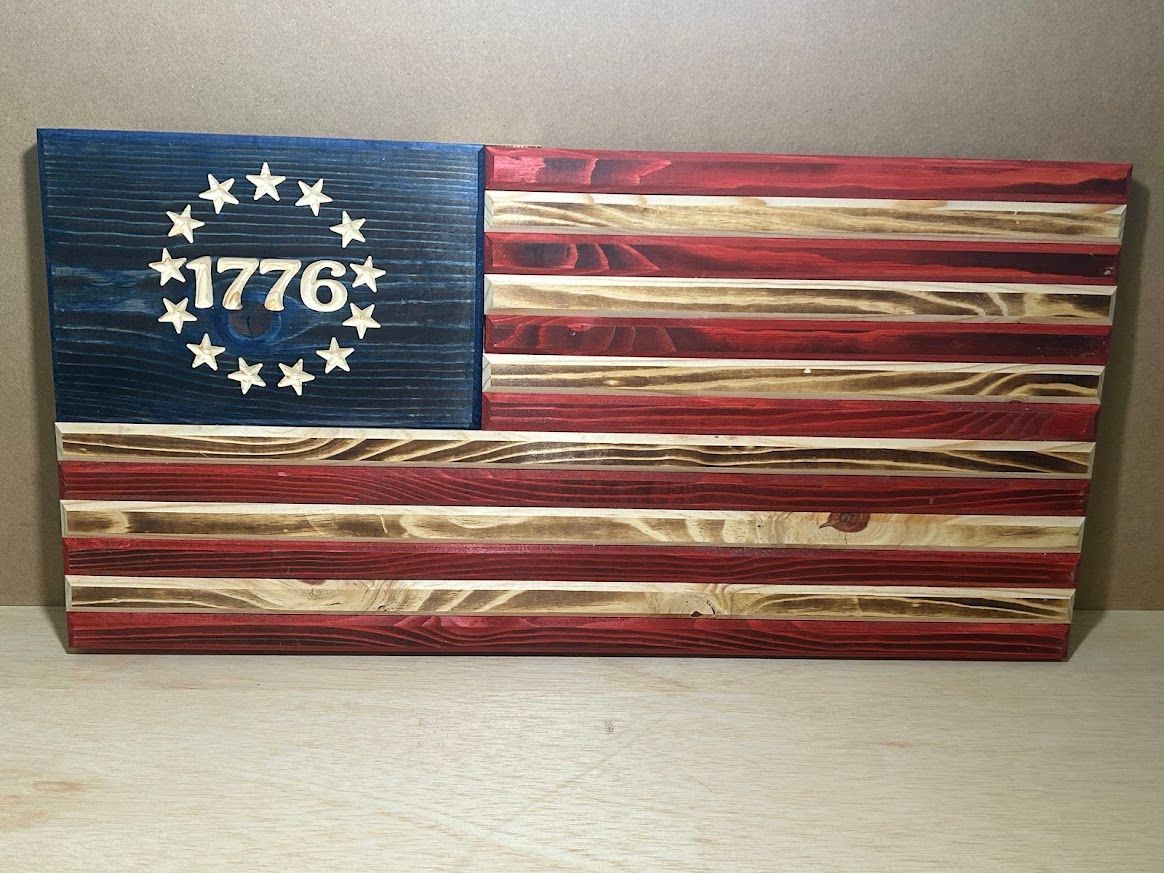 Wooden American flag with stars, 