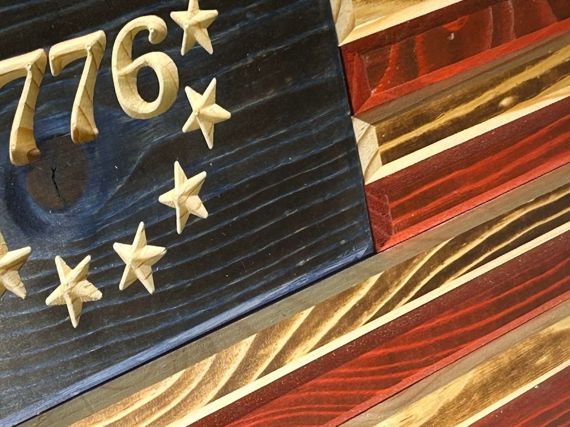 Wooden American flag with stars, 