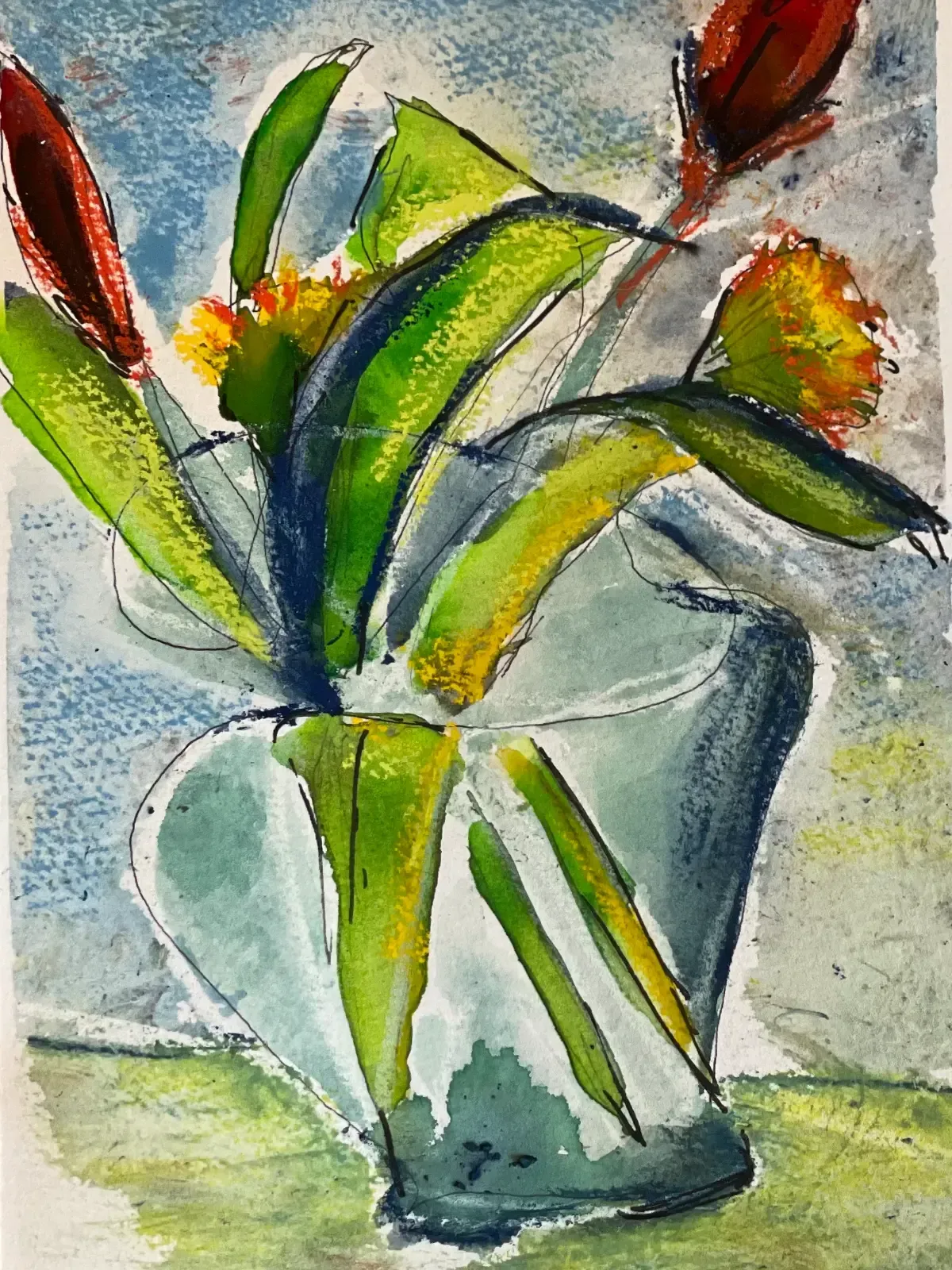 Debbie Nuttall Artist Wild & Wonderful Workshop | a painting of flowers in a glass vase