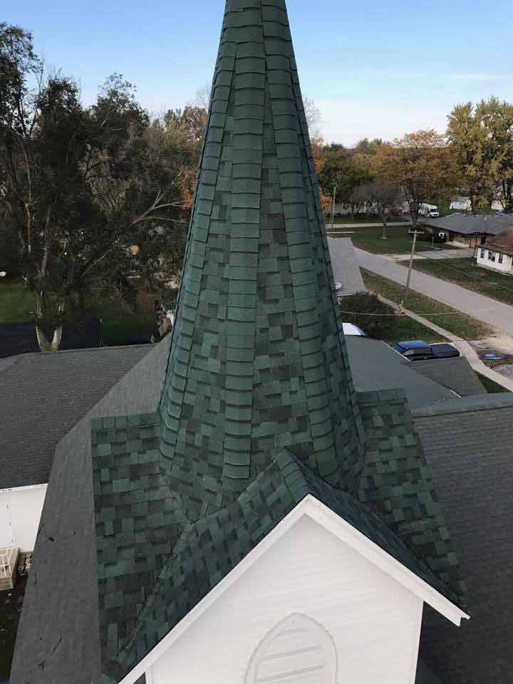 Church Roof With Green And Black Color — Morris, IL — Shenberg Construction