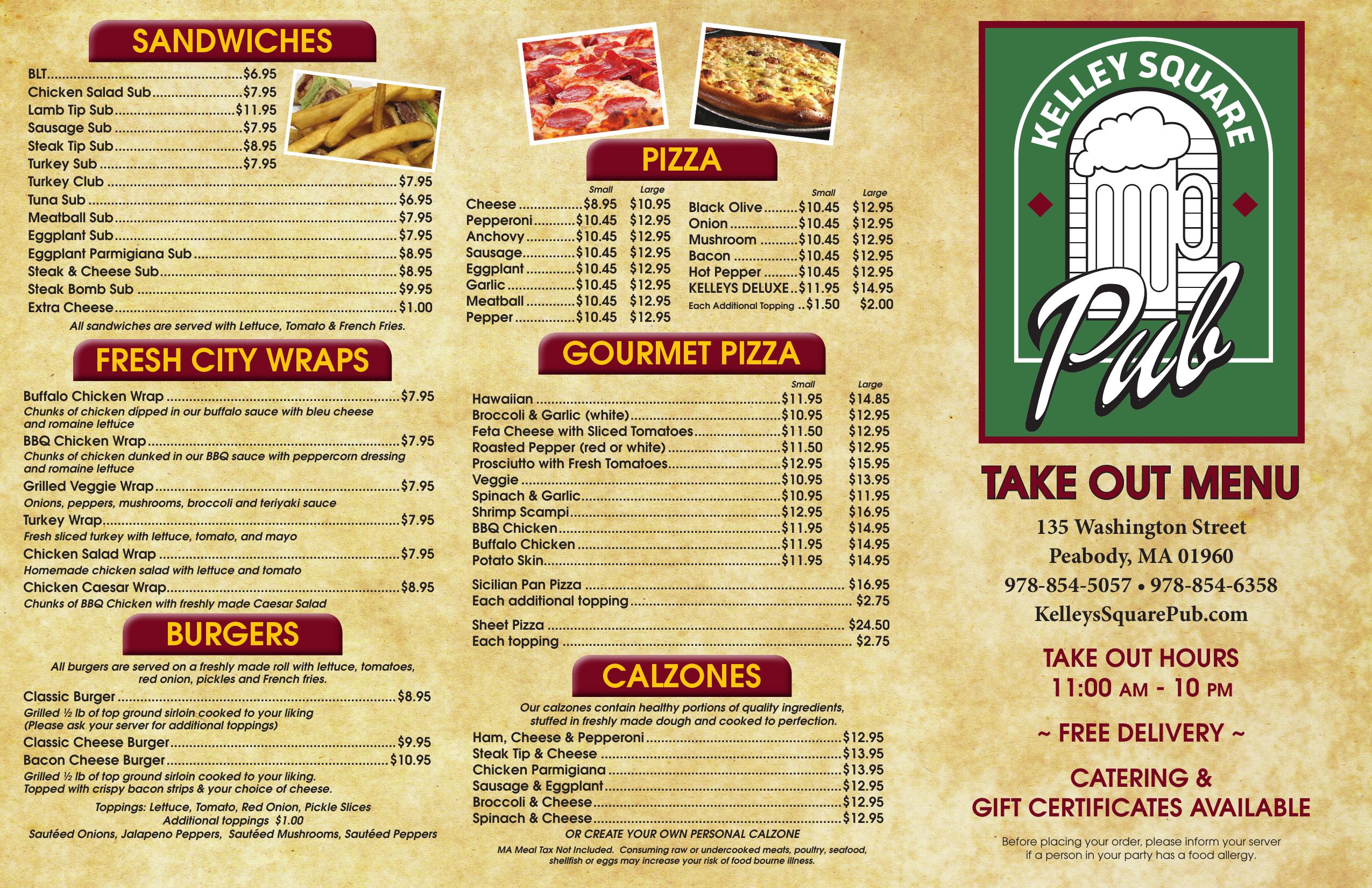 Kelly Square Pub Menu