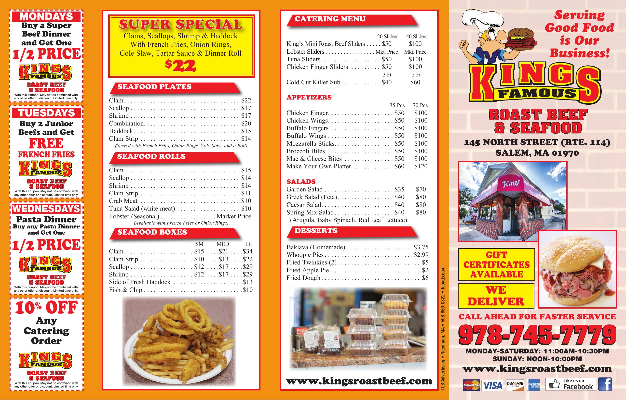 Kings Roast Beef Menu