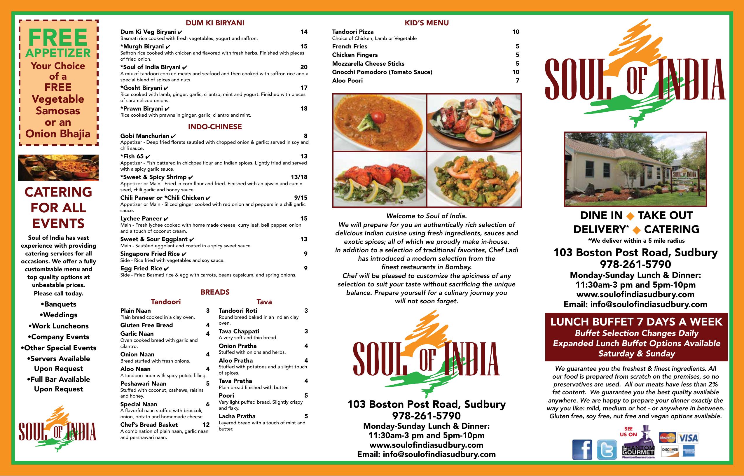 Soul of India Menu