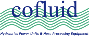Logo di Cofluid con testo blu su linee ondulate verdi e slogan
