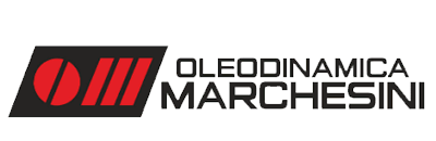 Logo di Oleodinamica Marchesini con grafica rossa e nera e testo grigio su sfondo bianco.