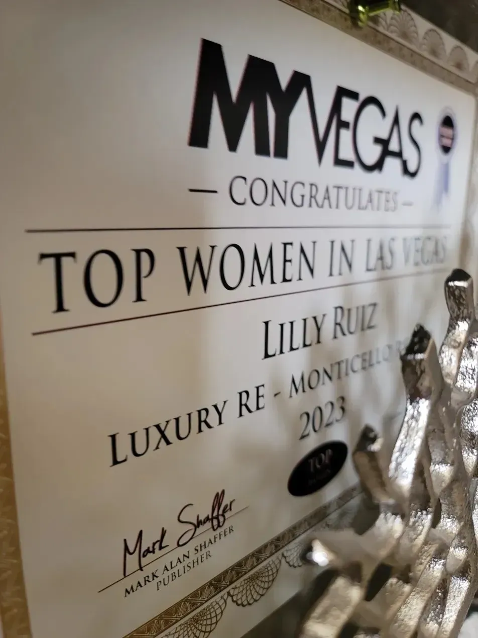My Vegas “Top Women in Las Vegas” award plaque with silver ribbon accents Lilly Ruiz