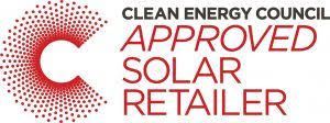 Clean Energy Council Approved Solar Retailer logo featuring a red and white 