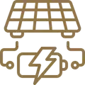 A graphic of a solar panel connected to a battery with a lightning bolt, suggesting solar battery solutions.
