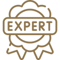Brown badge with the word