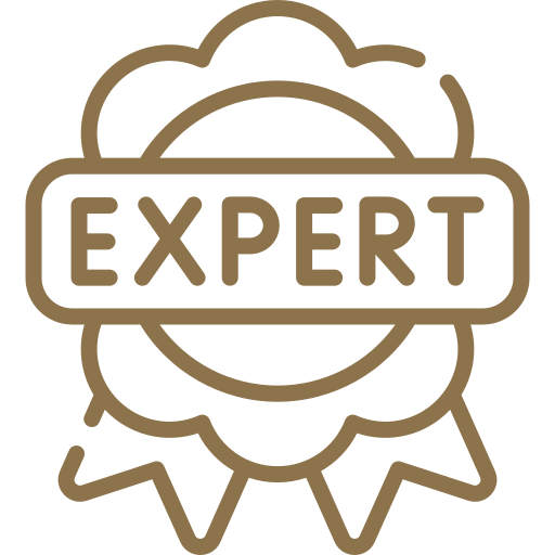 Brown badge with the word