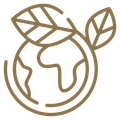Brown outline of the Earth with leaves circling it. Concept: environmental protection.