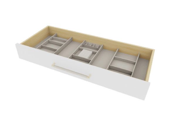 A white drawer with jewelry organizers in it