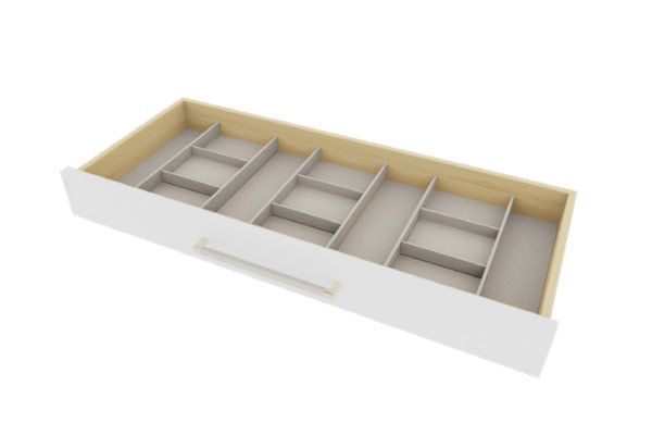A white drawer with a tie and belt organizer in it