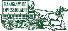 Flanagan-White Expressed Delivery logo with a horse pulling a wagon
