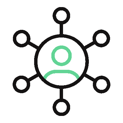 A symbol of a person in a circle with circles around it.