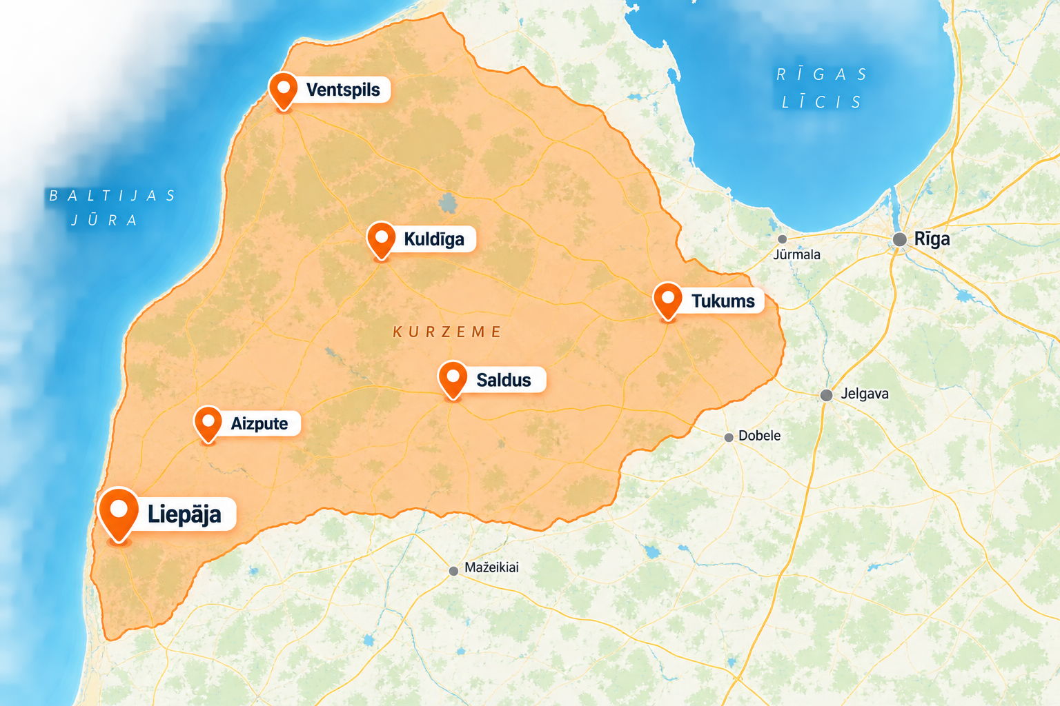 Rietumturcijas karte ar oranžā krāsā iezīmētu reģionu un apzīmētām pilsētām: Izmira, Manisa, Ajdina, Mugla un Ušaka.