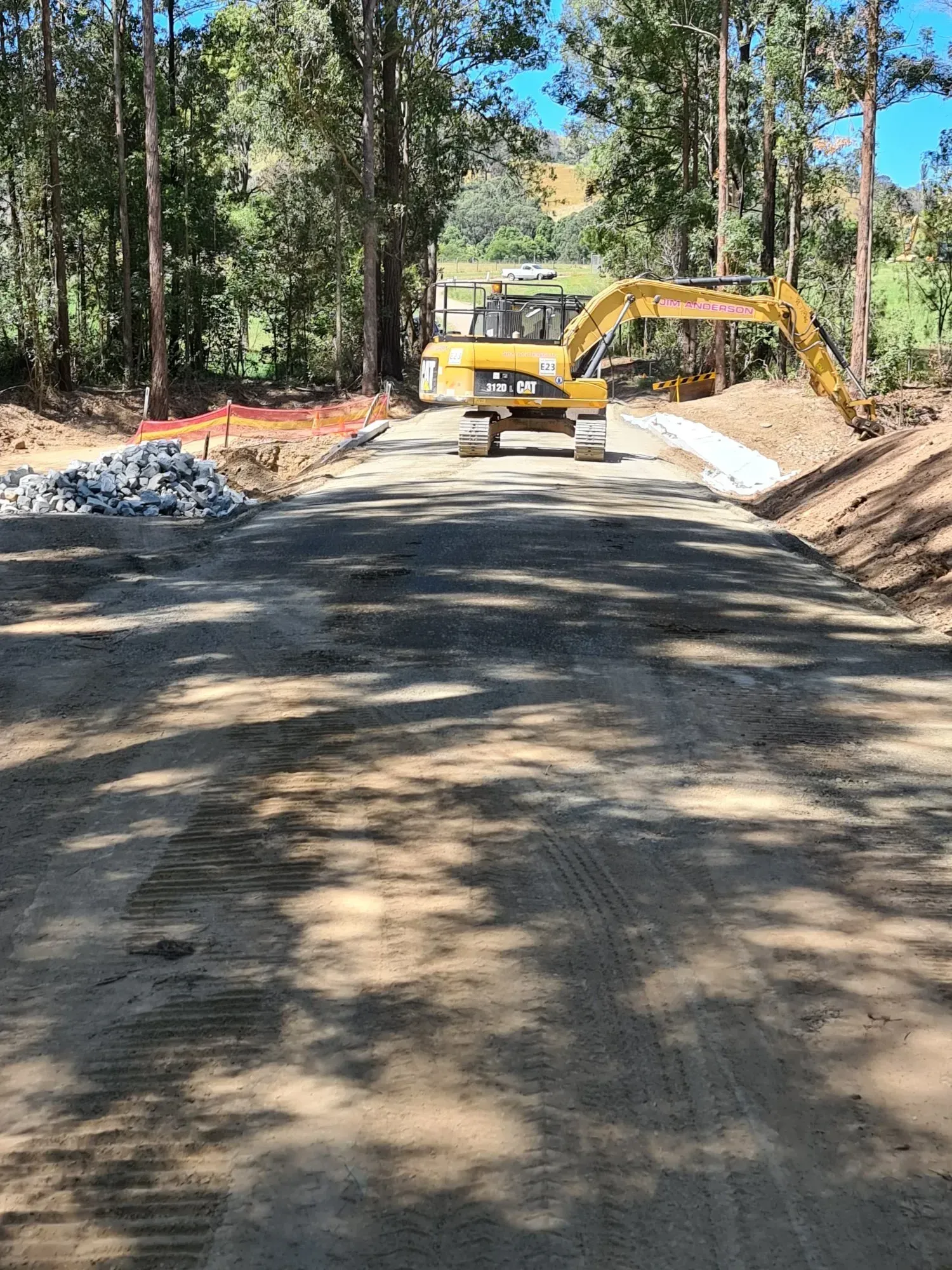 Construction Site With an Excavator and Roadwork in Progress — Jim Anderson Earthmoving Pty Ltd In Bulahdelah, NSW